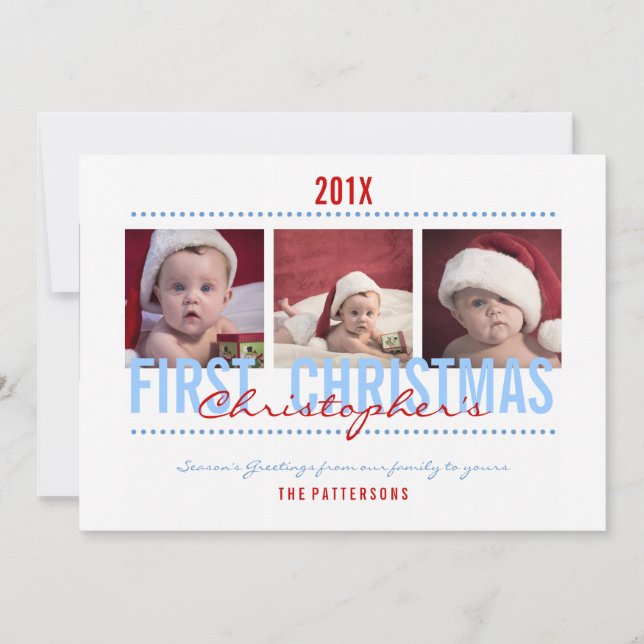 Baby's 1st Christmas Photo Card for Baby Boy (Front)