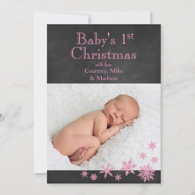 Baby's 1st Christmas Photo Card in Pink (Front)