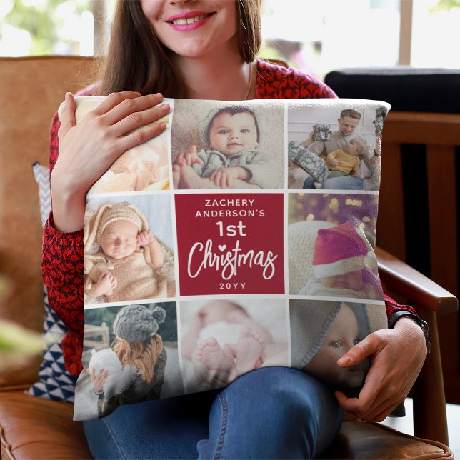 Baby's 1st Christmas Photo Collage Keepsake Throw Pillow (Creator Uploaded)