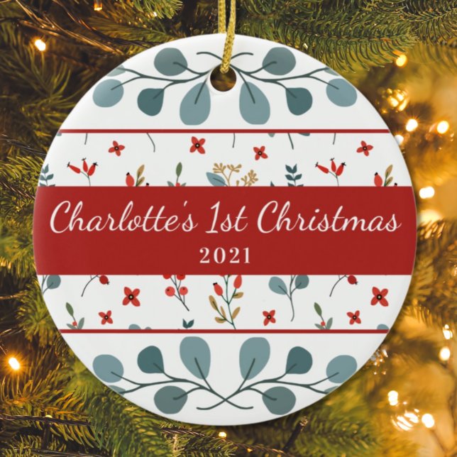 Babys 1st Christmas  Photo Eucalyptus Berries Ceramic Ornament (Creator Uploaded)