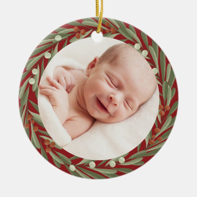 Baby's 1st Christmas Photo Keepsake Ceramic Ornament (Front)