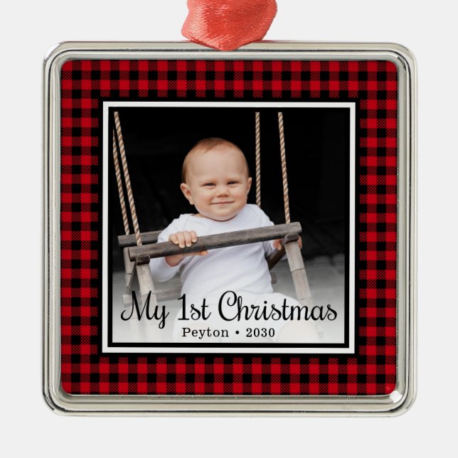 Baby's 1st Christmas Photo Metal Ornament (Front)