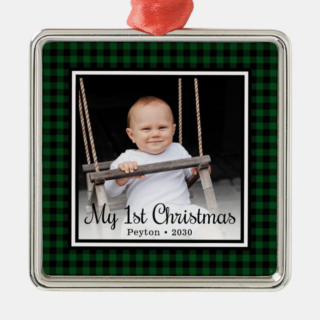 Baby's 1st Christmas Photo Metal Ornament (Front)