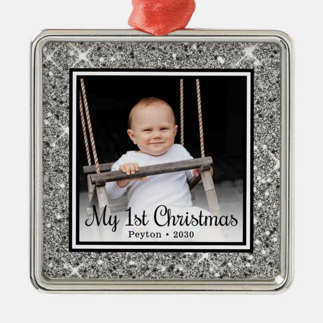 Baby's 1st Christmas Photo Metal Ornament (Front)