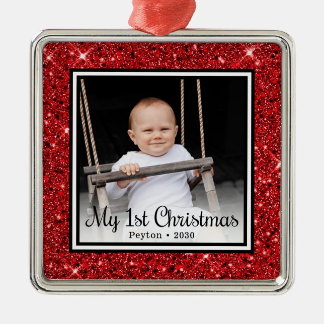 Baby's 1st Christmas Photo Metal Ornament (Front)