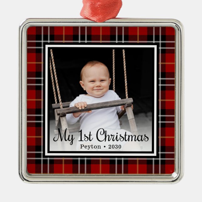 Baby's 1st Christmas Photo Metal Ornament (Front)