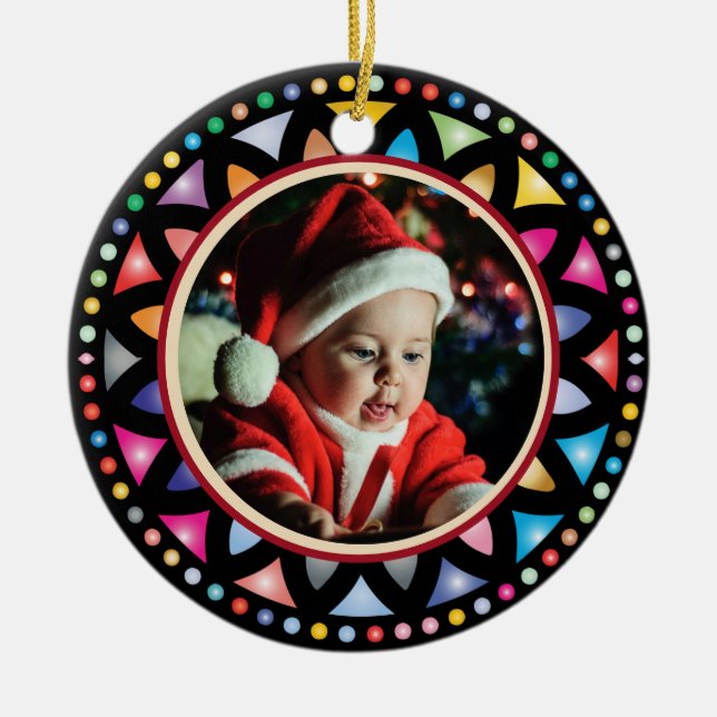 Baby's 1st Christmas Photo  Stained Glass Look Ceramic Ornament (Front)