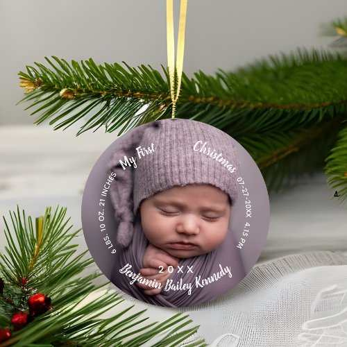 Babys 1st Christmas Photos Birth Stats Baby name Ceramic Ornament