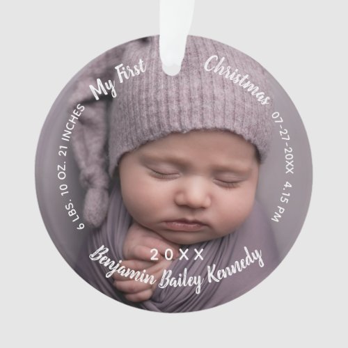 Babys 1st Christmas Photos Birth Stats Baby name  Ornament