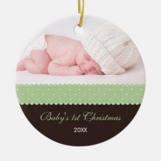 Baby's 1st Christmas - Ribbon (brown) Ceramic Ornament