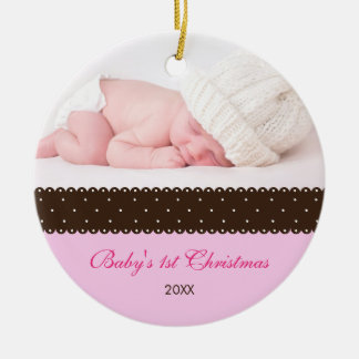 Baby's 1st Christmas - Ribbon (pink) Ceramic Ornament