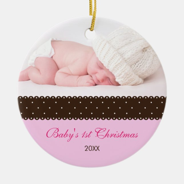 Baby's 1st Christmas - Ribbon (pink) Ceramic Ornament (Front)