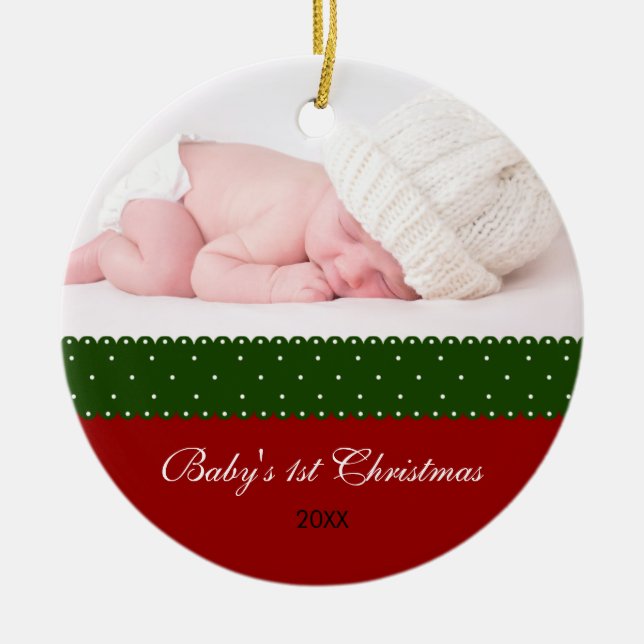 Baby's 1st Christmas - Ribbon (red) Ceramic Ornament (Front)