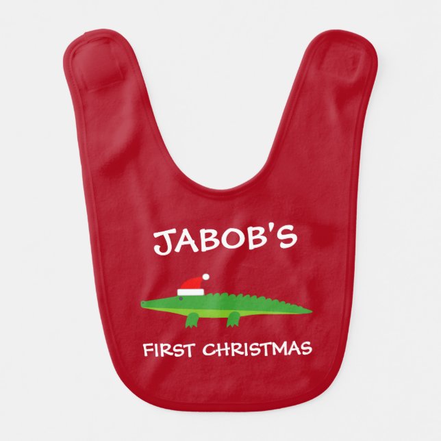 Baby's 1st Christmas Santa crocodile personalized Baby Bib (Front)