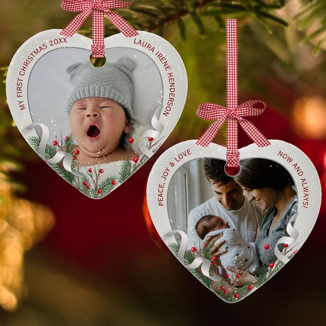Baby's 1st Christmas Silver Frame Photo Ceramic Ornament (Creator Uploaded)
