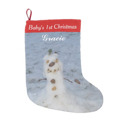 Babys 1st Christmas Snowman Childs Name Small Christmas Stocking