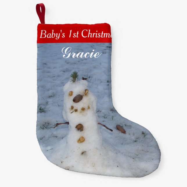 Baby's 1st Christmas Snowman Child's Name Small Christmas Stocking (Front)