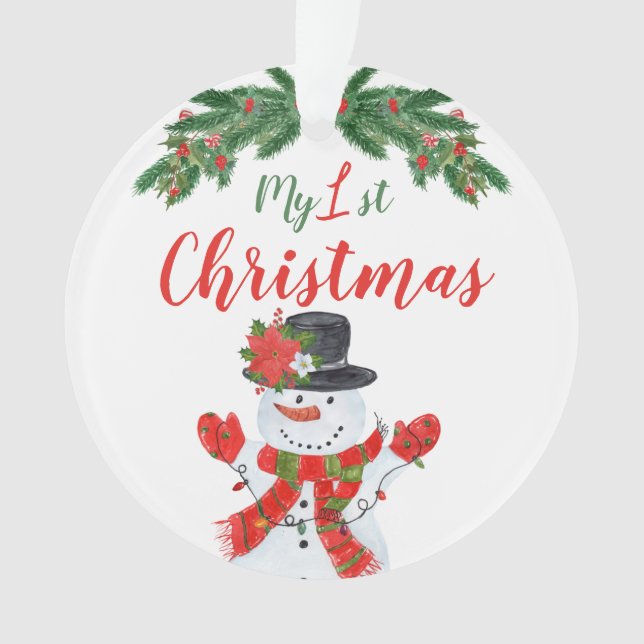 Baby's 1st Christmas Snowman Poinsettia Ornament (Front)