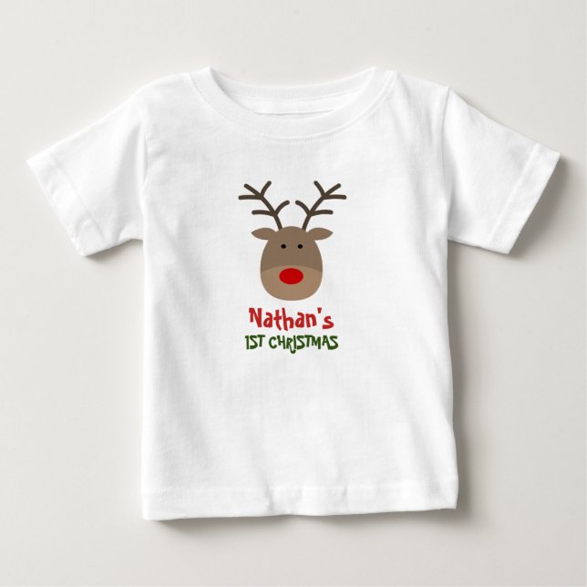 Baby's 1st Christmas t shirt with cute reindeer (Front)