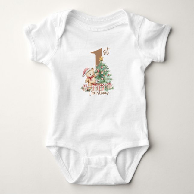 Baby's 1st Christmas Teddy Bear Baby Bodysuit (Front)