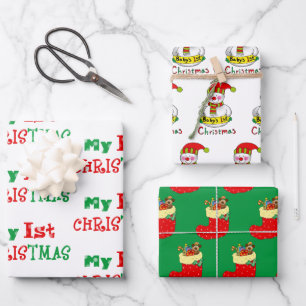 Baby's 1st Christmas, Xmas stocking, baby snowman Wrapping Paper Sheets