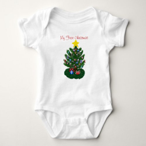 Babys 1st Christmas Yellow Star Christmas Tree Baby Bodysuit