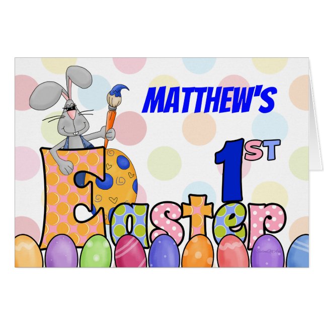 Baby's 1st Easter Bunny Painting Eggs and Name Cards (Front Horizontal)