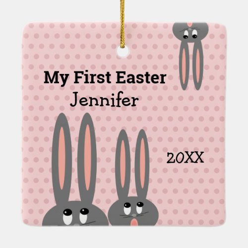 Babys 1st Easter Bunny Pink Personalized Ceramic Ornament