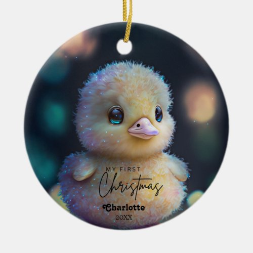Babys 1st First Christmas Cute Duck Photo Custom Ceramic Ornament