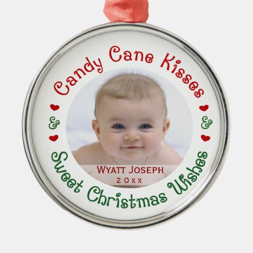 Babys 1st First Christmas Holiday Photo Gift Metal Ornament
