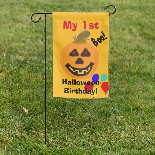 Baby's 1st Halloween Birthday Pumpkin Balloons Garden Flag (In SItu)