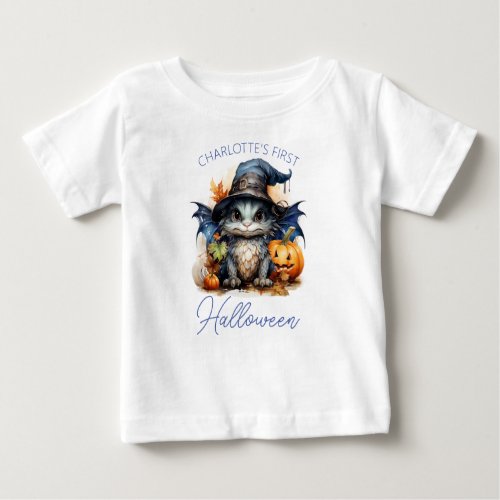 Babys 1st Halloween Cute Watercolor Dragon Baby T_Shirt