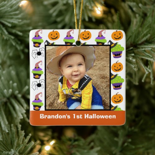 Babys 1st Halloween Photo Cute Personalized Ceramic Ornament