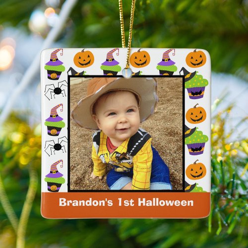 Babys 1st Halloween Photo Cute Personalized Ceramic Ornament