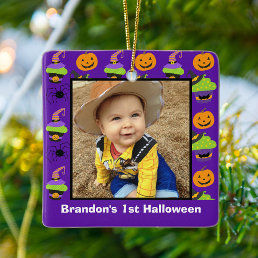 Baby&#39;s 1st Halloween Photo Cute Purple Custom Ceramic Ornament