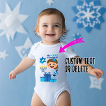 👶🍩 Baby's 1st Hanukkah - with baby girl Baby Bodysuit<br><div class="desc">Baby's 1st Hanukkah. Awesome design with presents,   donut,  Star of David with a dove and happy baby wearing Yarmulke.

Wishing you happy Hanukkah!</div>