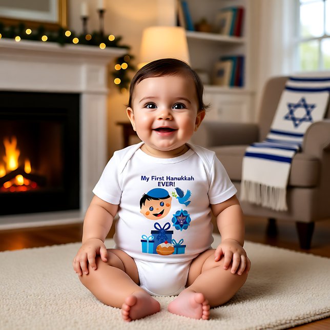 👶🍩Baby's 1st Hanukkah - with happy Jewish baby Baby Bodysuit (Baby's 1st Hanukkah - with happy Jewish baby Baby Bodysuit)