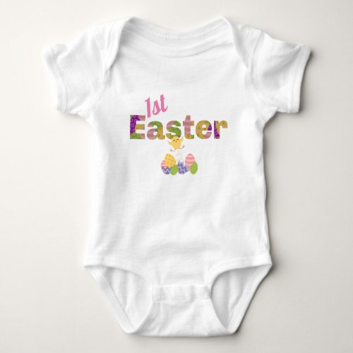 Babys 1st Happy Easter in Purple and Pink Baby Bodysuit