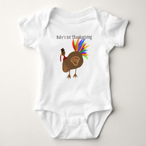 Babys 1st Thanksgiving Turkey Feathers Black Hat Baby Bodysuit