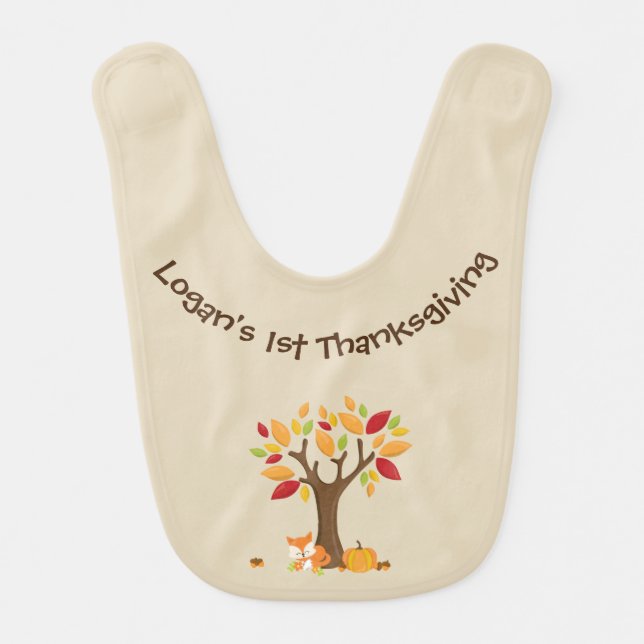 Baby's 1st Thanksgiving with Tree, Fox & Pumpkin Bib (Front)