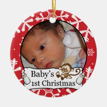 Baby's 1st Xmas Custom Photo Ornament by paper_robot at Zazzle