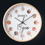 Baby's 1st year 12 month custom photos  clock<br><div class="desc">1st year clock with for baby's first 12 month photos. Work with this template to personalize with your child's name and photos. Hang it up where your child can see to see the growth over the first year. You can display it at the first birthday party too. A wonderful keepsake...</div>