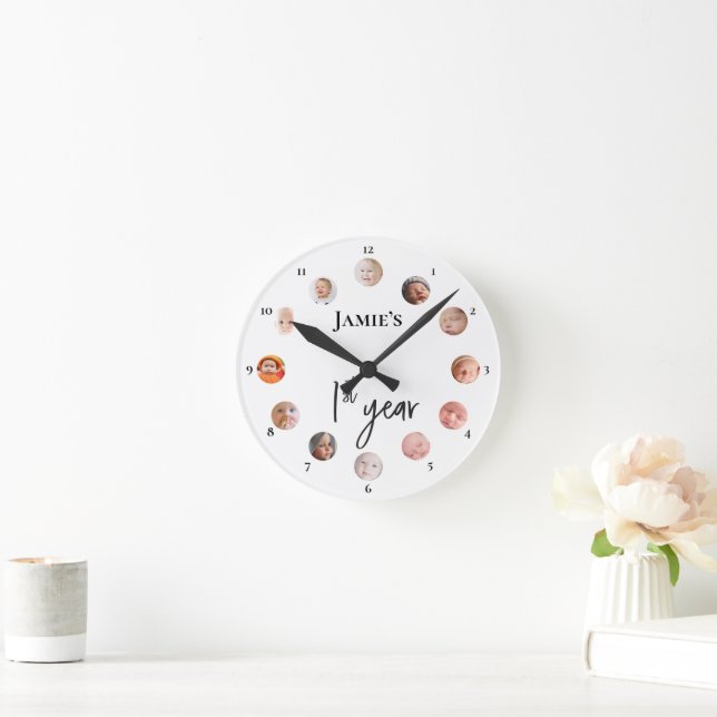 Baby's 1st year 12 month custom photos  round clock (Home)