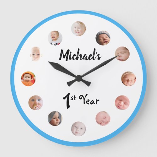 Babys 1st year 12 month photos birthday large clock