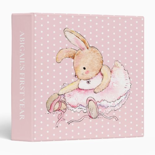 Babys 1st Year Ballerina Bunny Polka Dots 3 Ring Binder