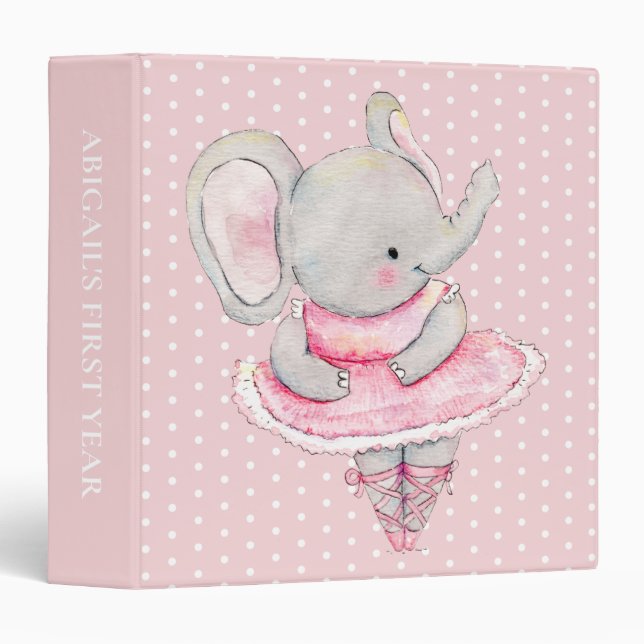 Baby's 1st Year Ballerina Elephant Polka Dots 3 Ring Binder (Front/Spine)