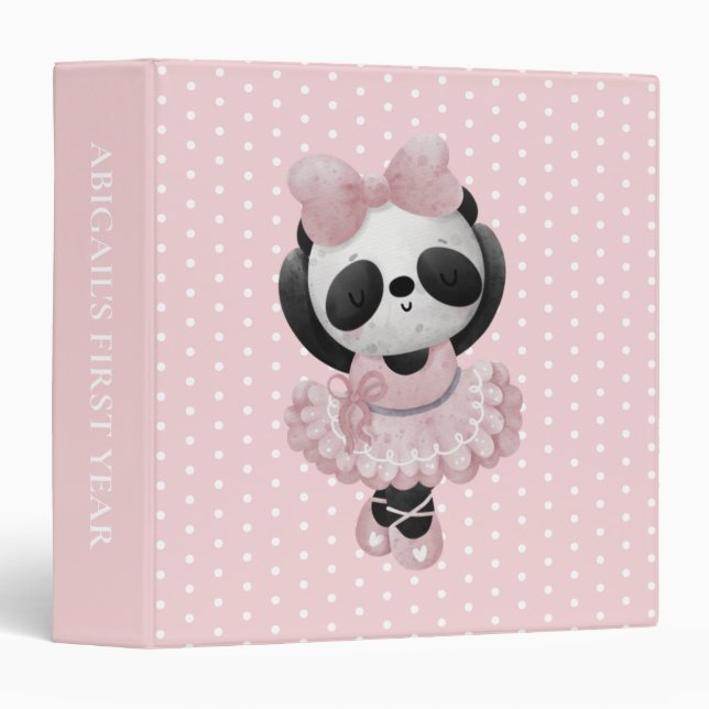 Baby's 1st Year Ballerina Panda Bear Polka Dots 3 Ring Binder (Front/Spine)
