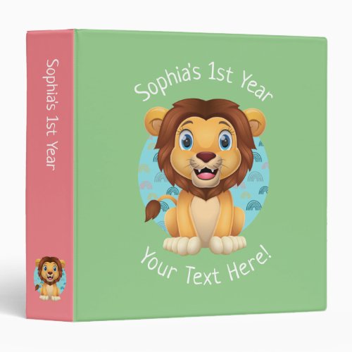 Babys 1st Year Cute Lion Cartoon Sage 3 Ring Binder