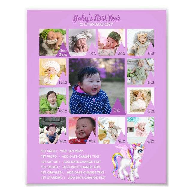 BABYS 1st YEAR PHOTO COLLAGE 8x12 $5 or less! Print (Front)