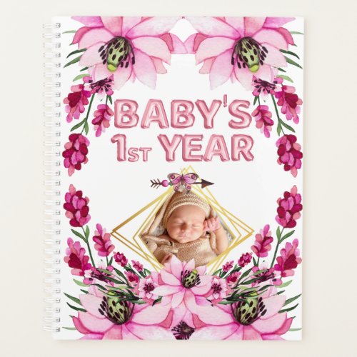 Babys 1st year watercolor floral wreath DIY photo Planner